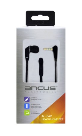 Hands Free Ancus Loop in-Earbud Mono 3.5 mm for Apple-Samsung-HTC-Sony Black with Answer Button