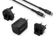 Travel Charger Energizer Universal Converter US EU UK, USB-C Port 20W USB-C/USB-C Cable Black