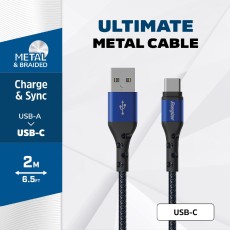 Data Cable Energizer Metal / Braided Nylon to USB-C 2m Blue