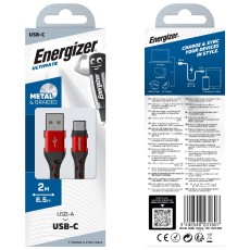 Data Cable Energizer Metal / Braided Nylon USB to USB-C 2m Red
