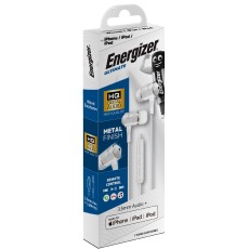 Hands Free Energizer UIL35WH2 Metal Stereo 3.5 mm with Lightning Adapter MFI to 3.5 mm and Power Buttons 1.2 White