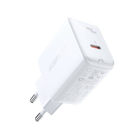 Travel Charger Acefast A1 Fast Charging USB-C PD3.0 PD20W QC3.0 / QC2.0 5V / 2.4A White. Travel Charger Acefast A5 Fast Charging 0.6A, 32W, 1xUSB-C 20W+1xUSB-A 12W,  PD20W, QC3.0 / QC2.0, AFC, FCP, Black.  Smart output, support for PD20W, QC3.0 / QC2.0,
