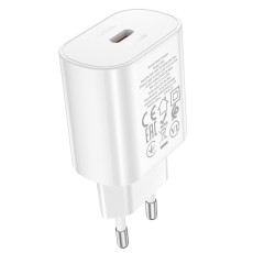 Travel Charger Hoco N22 Jetta USB-C PD25W White. Compatible for Samsung 25W mobile phones and for Apple 20W mobile phones charging. Material: flame-retardant PC. Output: Type-C 25W (for PD25W, PPS, QC3.0 / QC2.0, AFC). Sizes: 78x42x26mm, Weight: 56g.