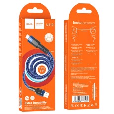 Data Cable Hoco U110 USB to Micro-USB Braided 2.4A Blue 1.2m Extra Durability