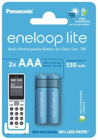 Rechargeable Battery Panasonic Eneloop Lite BK-4HCDEC4BE 550 mAh size AA Ni-MH 1.2V  4pcs with storage case