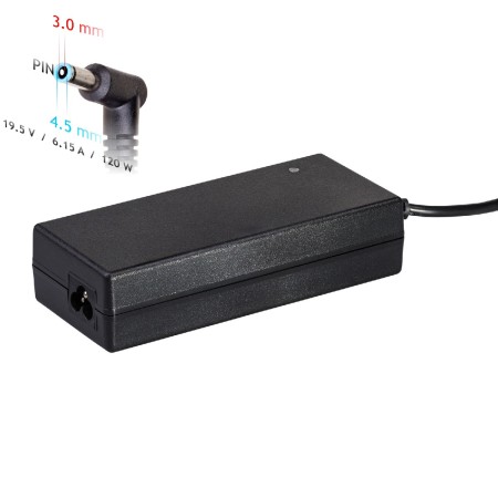 Akyga AK-ND-45 is a notebook dedicated power supply for devices powered with 19.5V/6.15A, 120W power and 4.5x3.0 mm + pin plug. The cord of the power adapter has been equipped with a high-quality ferrite core that prevents and protects devices from any p