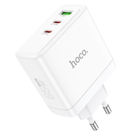 Travel Charger Hoco N30 Glory Fast Charging PD65W QC3.0 with 2xUSB-C and 1xUSB 5V/3A GaN Tech. The Hoco N30 Glory Travel Charger is a high-performance charger featuring GaN technology, allowing you to charge your devices at lightning-fast speeds. With PD