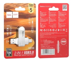 Flash Drive Hoco UD10 2 in 1 128GB USB-A 3.0 και USB-C Συμβατό με Windows Mac Linux και Android Ασημί