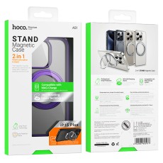 Case Hoco Stand Magnetic Case 2 in 1 Mag-Charge 360° Rotating Ring for Apple iPhone 15 Plus Purple