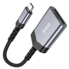 Memory Card Reader Hoco UA25 2 in 1 USB-C 480Mbps and 2TB for Micro SD/SD OTG Short and Anti-bending Cable Metal Grey