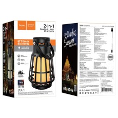 Bluetooth Speaker Hoco BS61 Camping Lamp V5.3 8h TWS 10W 3600mAh with Micro SD FM USB and Outdoor Sound Effects Black