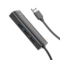 Hub USB Hoco HB42 Easy Safety 4-in-1 USB to 3xUSB 3.0 5Gbps and RJ45 1000Mbps1.2m Black