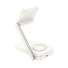 Wireless Foldable Charger Stand Hoco CQ10 Consuelo 3-in-1 15W 3 Devices Vertical Charging 0-110° with Ambient Light White