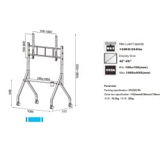 Τροχήλατη  TV Flor Stand Noozy YR10 for 42'' - 86'' VESA from 100x100mm to1000x600mm Maximum weight capacity 120kg