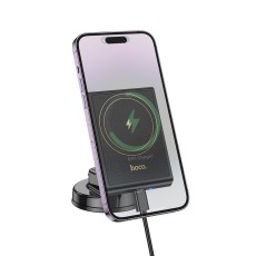 Car Mount Hoco HW20 Precious with Magnetic Wireless Fast Charger up to 15W USB Black 4.5"-7"
