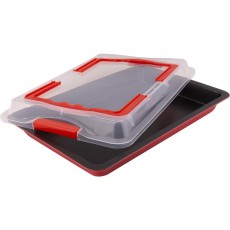 Rectangular Pan with Lid and Non-stick Coating 42.3?29.2?4cm Lamart LT3102 Black/Red