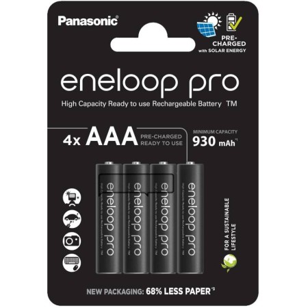 Rechargeable Battery Panasonic eneloop pro BK-4HCDE/2BE 930 mAh size AAA Ni-MH 1.2V Τεμ. 4 New Package