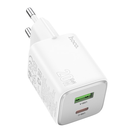 Hoco N41 Almighty Travel Charger with 1xUSB-A 18W and USB-C 20W Charging Outputs White