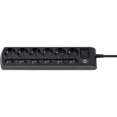 Power Strip Brennenstuhl  with 6 Inlet Sockets with Individual Switches and 1 On / Off Main Safety Switch Cable 2 m IP20 Black