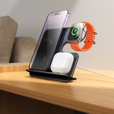 Wireless Charger Stand Hoco CQ19 Falcon 3-in-1 15W 3 Devices Vertical Charging Black