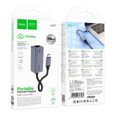 Hoco UA37 USB-C to RJ45 OTG 10/100/1000Mbps 12cm Metal Grey