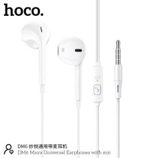 Hands Free Hoco DM6 Maya Earphones Stereo 3.5mm with Microphone and Operation Control Button White