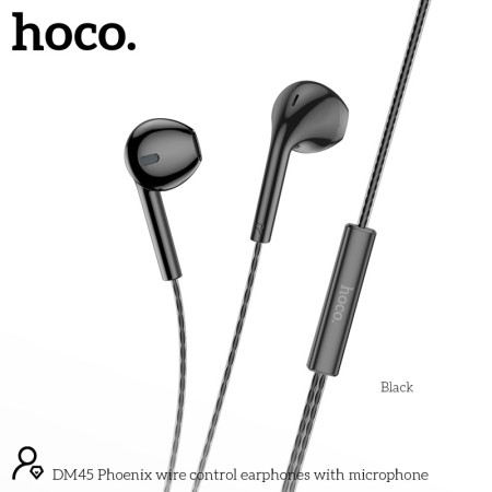 Hands Free Hoco DM45 Phoenix Earphones Stereo 3.5mm with Microphone and Operation Control Button Black
