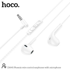 Hands Free Hoco DM45 Phoenix Earphones Stereo 3.5mm with Microphone and Operation Control Button White