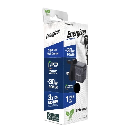 Travel Charger Energizer Fast Charge με USB-C 30W UK Plug Black