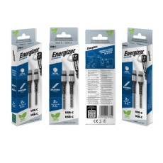 Data Cable Energizer Metal & Braided Nylon Cable  USB-C to USB-C 2.0 Silver 2m