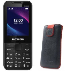 Maxcom Strong MM248 (Dual Sim) 2.4" 4G and Free Protect Ancus Leather Case Black with Red Stitching