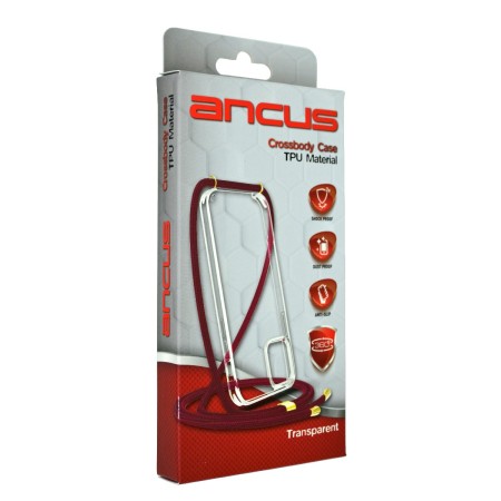Blister Packaging Case Horizontal for Ancus Crossbody Transparent Cases with Red Strap 18.1x9.5x2cm