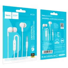 Hands Free Hoco M124 Wide Earphones Stereo 3.5mm with Microphone and Operation Control Button 1.2m White