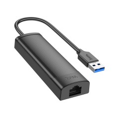 Adapter Hoco HB42 USB to 3 χ USB 3.0  and RJ45 with Data Transfer 1000Mbps Black