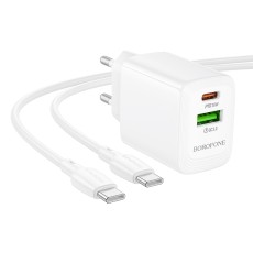 Travel Charger Borofone BN29 Fuente USB-C 30W + Charging Cable USB-C to USB-C White