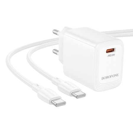 Travel Charger Borofone BN26 Fuente USB-C 20W + Charging Cable USB-C to USB-C White