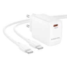 Travel Charger Borofone BN26 Fuente USB-C 20W + Charging Cable USB-C to USB-C White