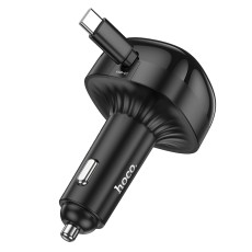 Car Charger Hoco NZ15 Unimpeded PD60W with 1x USB-C and 1x USB-A with Retractable USB-C Cable 75cm Black
