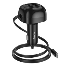 Car Charger Hoco NZ15 Unimpeded PD60W with 1x USB-C and 1x USB-A with Retractable USB-C Cable 75cm Black