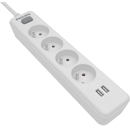 Power Strip Philips SPN3042WA/19 with 4 Inlet Sockets On / Off Switch and 2 USB Ports 2m Cable White