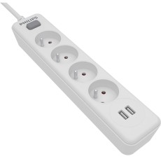 Power Strip Philips SPN3042WA/19 with 4 Inlet Sockets On / Off Switch and 2 USB Ports 2m Cable White