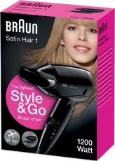 Hair Dryer Braun BRHD130 Satin Hair 1 Style & Go 1200W 2 Heating Levels Ionic Black