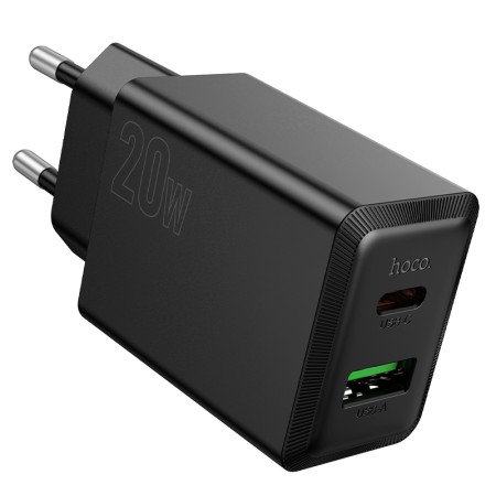 Travel Charger Hoco N69 Nuevo Dual Port PD20W 1xUSB-C and 1xUSB-A 5V QC3.0A Black