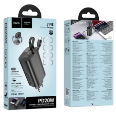 Power Bank Hoco J148 Handy 5000mAh PD20W QC3.0A Charger with 1xUSB-C Port and 1xUSB-C Cacle Black