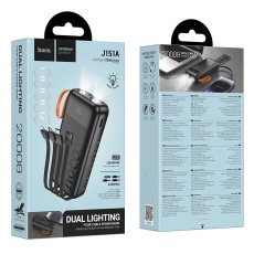 Power Bank Hoco J151A Spirit 20000mAh with 4 Output Cables, Flashlight and LED Display Black