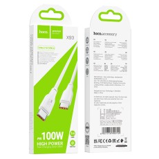 Data Cable Hoco X93 Force USB-C to USB-C PD100W 3A Fast Charging White 1m