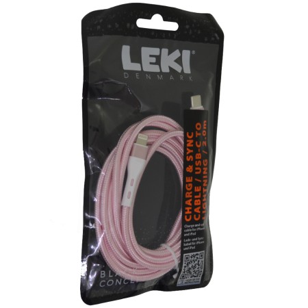 Data and Charging Cable Leki Black Concept USB-C to Lightning 2m Braided Pink