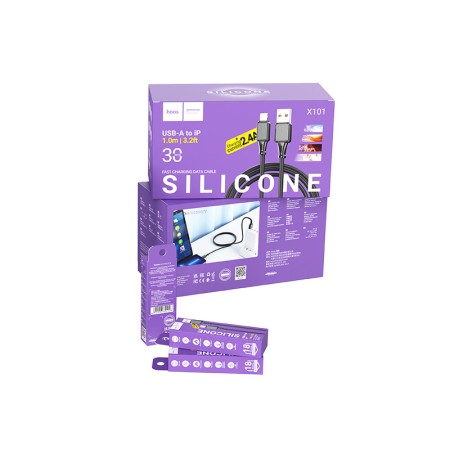 Hoco X101 Silicon Assistant USB-A to Lightning Fast Charging Cable 2.4A Black 1m 30 pcs Set