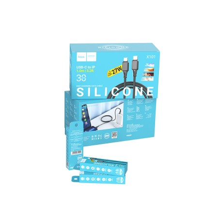 Hoco X101 Silicon Assistant USB-C to Lightning Fast Charging Cable 27W Black 1m 30 pcs Set