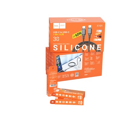 Hoco X101 Silicon Assistant USB-C to USB-C Fast Charging 60W Cable Black 1m 30 pcs Set